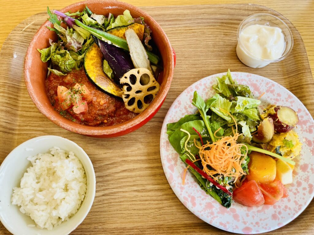 道の駅しょうなん野菜レストランSHONANのトマトハンバーグ定食　おしゃれで美味しい　人気あり