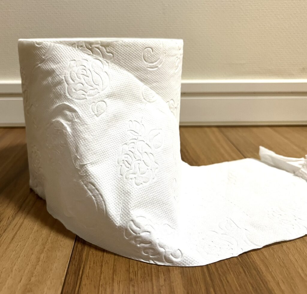 コストコのトイレットペーパー1個の様子。ダブルでミシン目あり。
