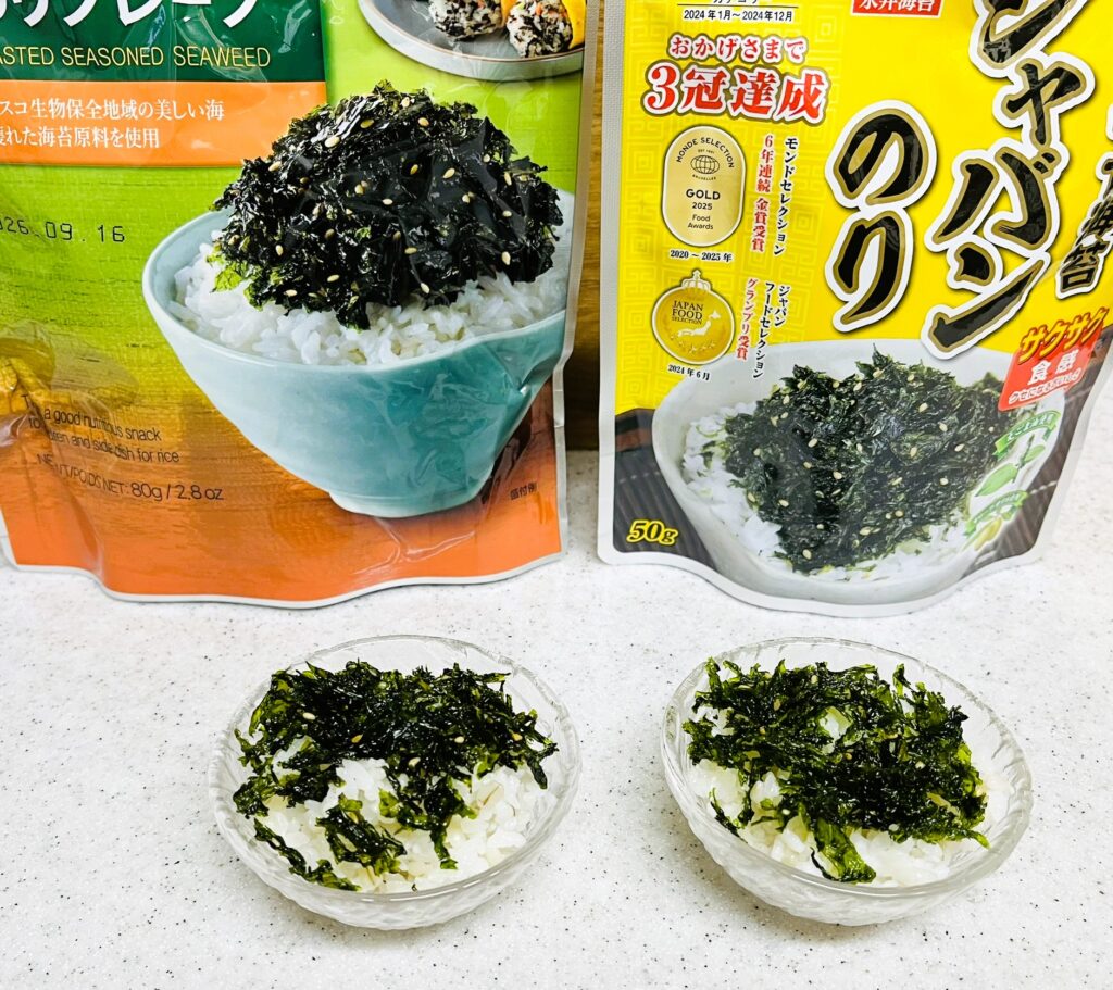 コストコ韓国のりフレークとスーパーのジャバン海苔をご飯にかけて食べ比べ